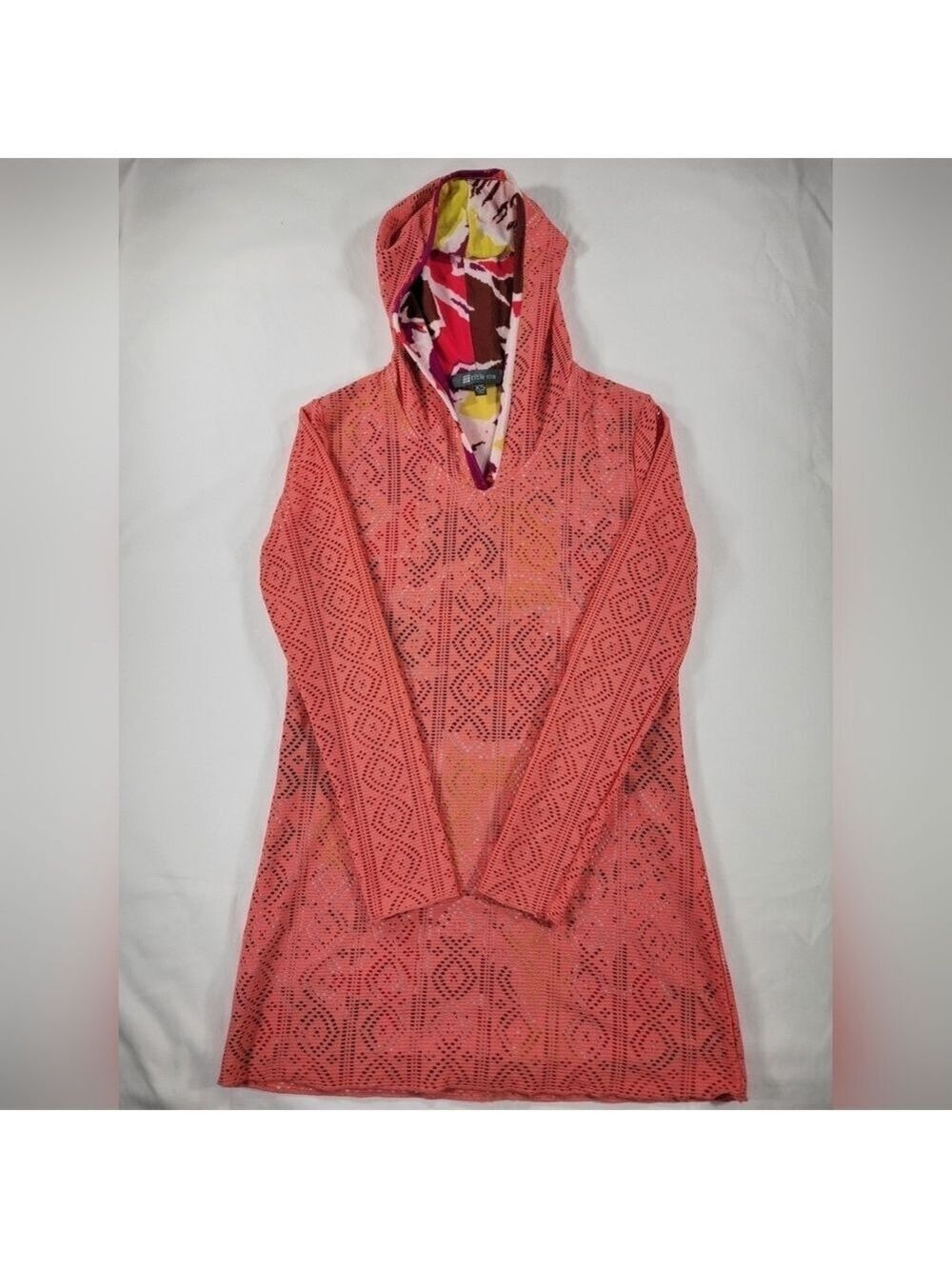 Title Nine Womens XS Long Sleeve Two Layer Cut-out Swim Cover-up Hoodie Coral